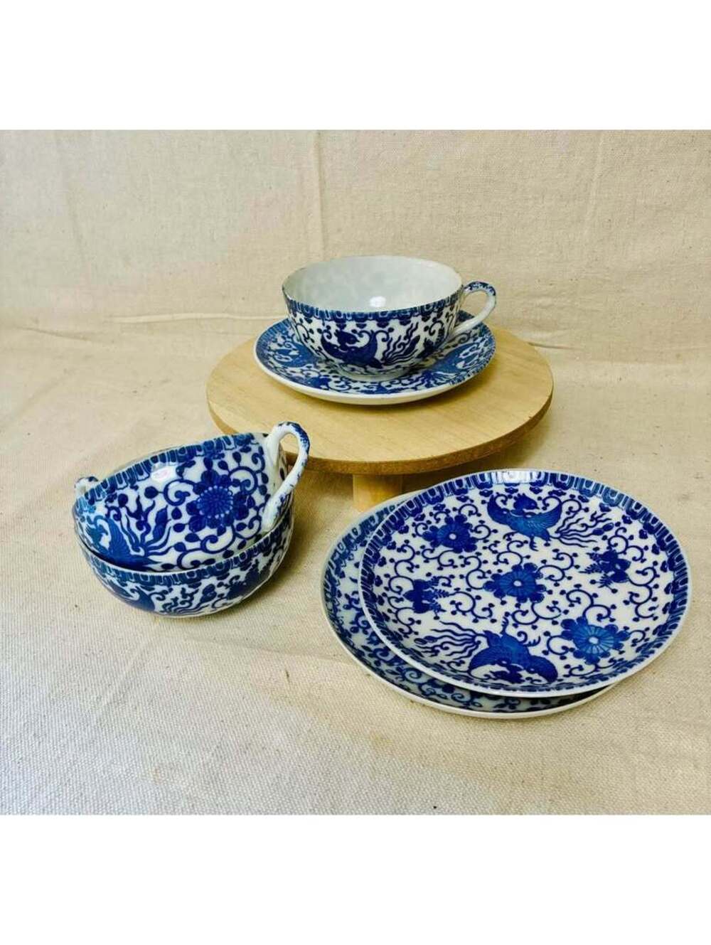 Vintage gorgeous Blue and White Phoenix Tea Set of 6